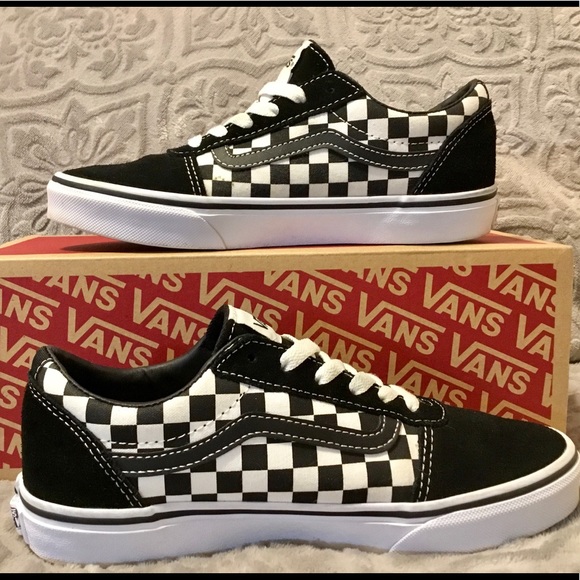 white checkered lace up vans